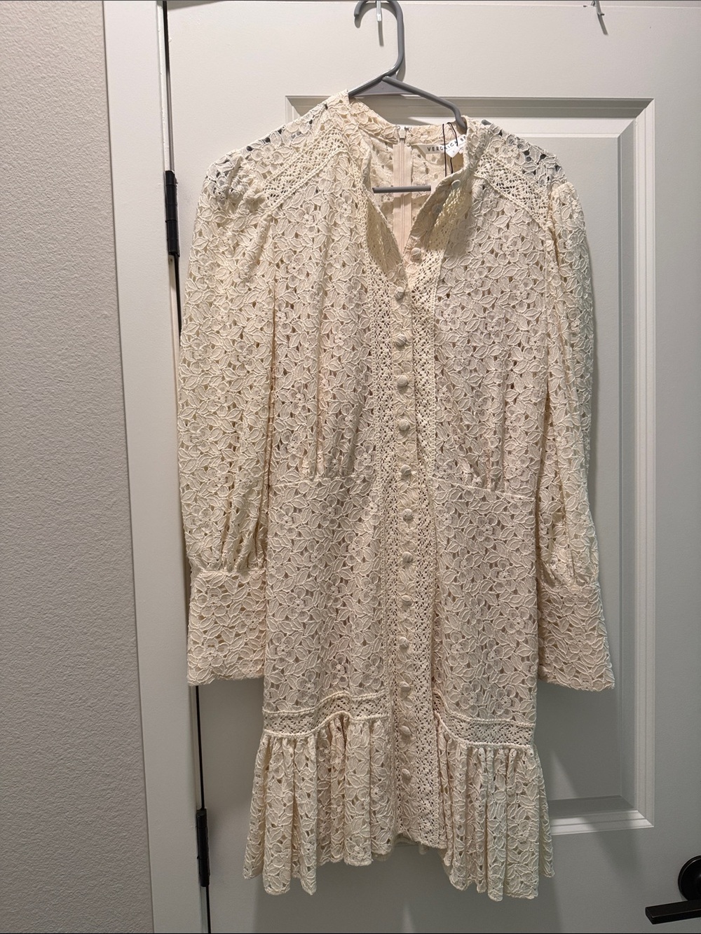 NWT Veronica Beard Cream Lace Long-Sleeve Button Dress